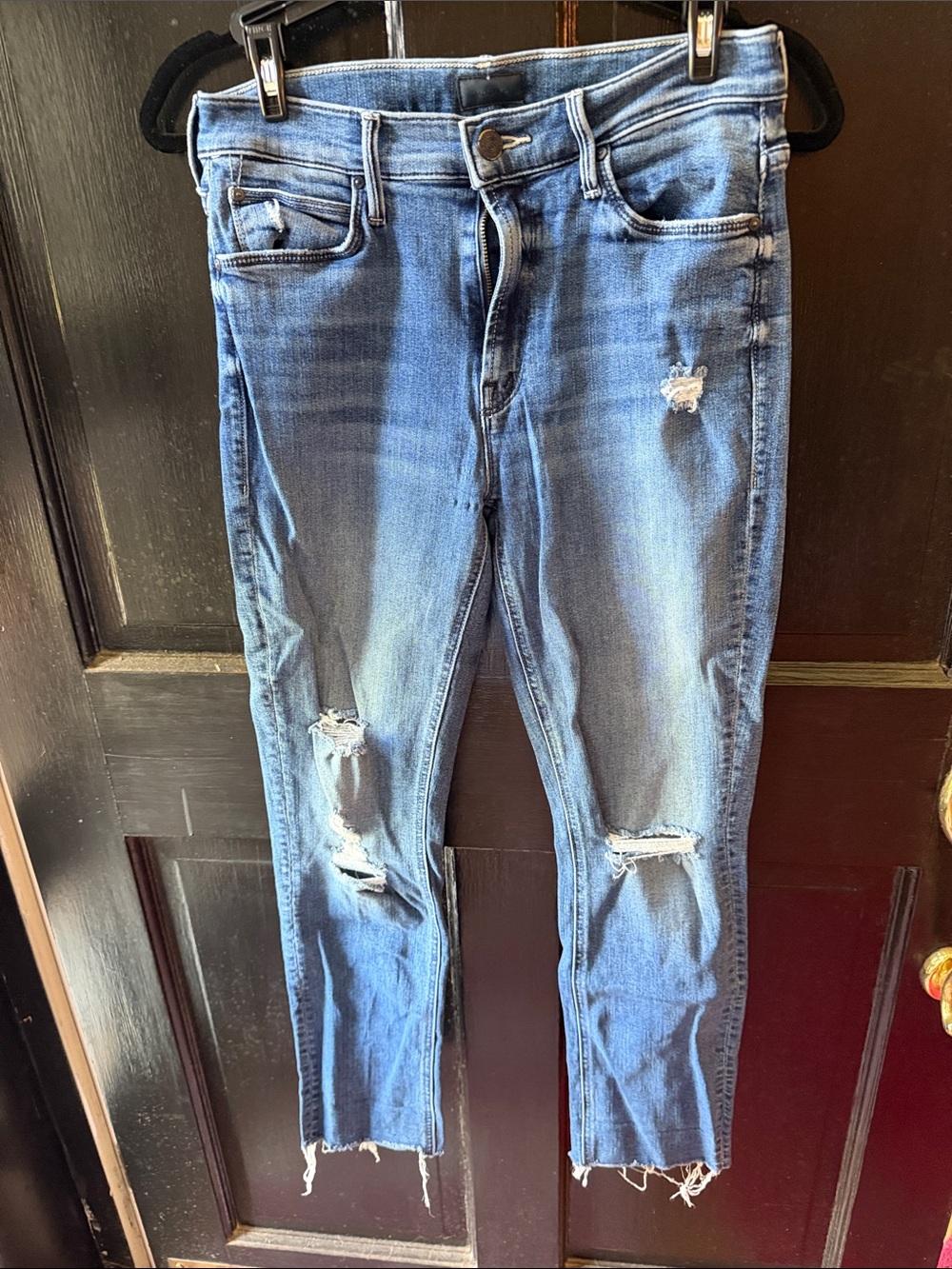 MOTHER Distressed Skinny Jeans - Medium Blue